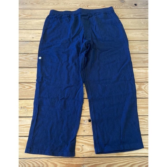 NEW Susan Graver Utility Crop Pants Size Large Tall Women’s Navy Easy Linen - Picture 1 of 9